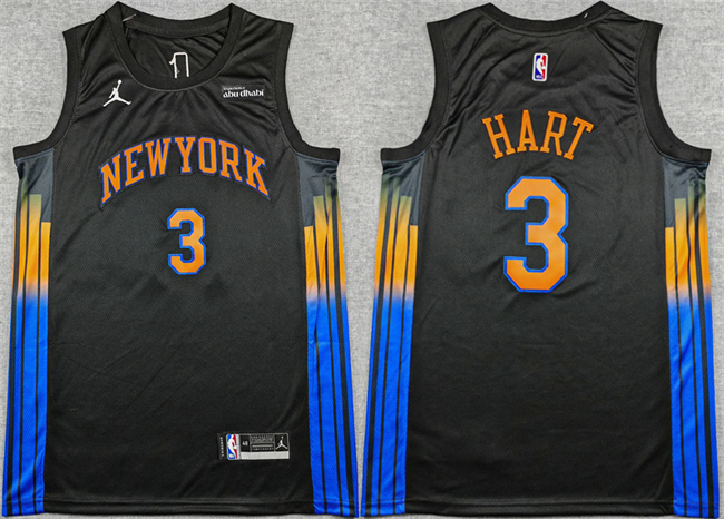 Men's New Yok Knicks #3 Josh Hart Black 2025/26 Statement Edition Stitched Basketball Jersey